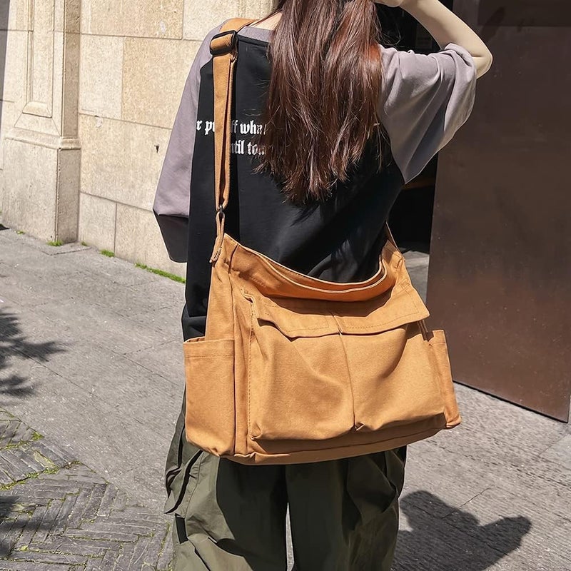 PRAGARI Canvas Crossbody Bag Messenger Cute Bag with Pins and Pendant for Women Girls Casual Shoulder Aesthetic School bag - Image 5